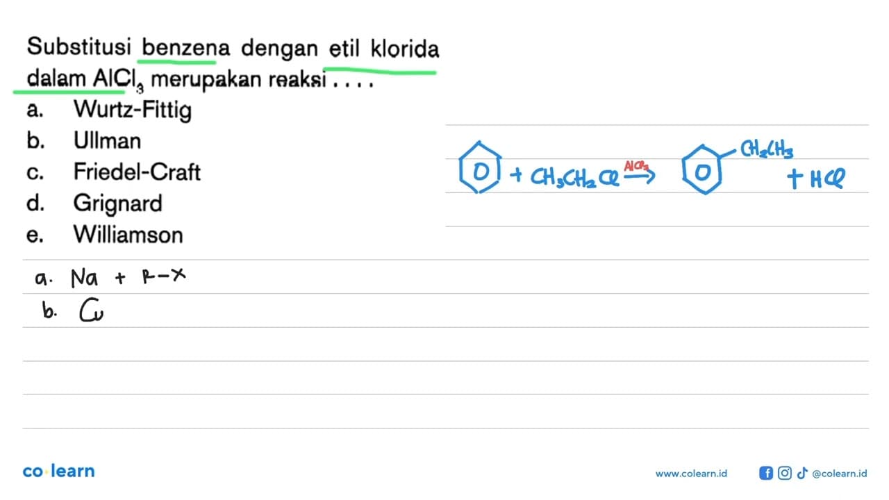 Substitusi benzena dengan etil klorida dalam AlCl3