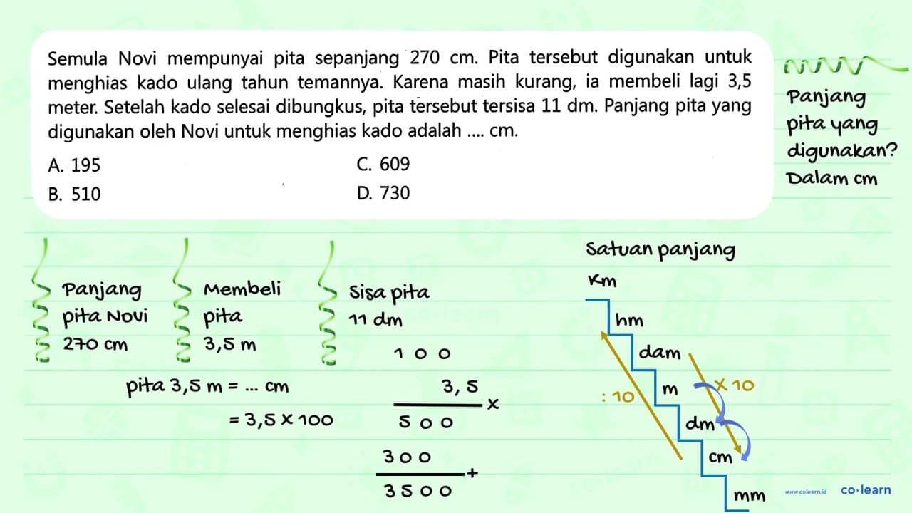 Semula Novi mempunyai pita sepanjang 270 cm. Pita tersebut