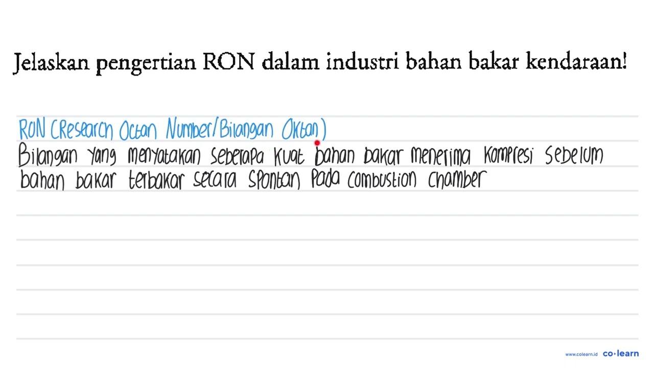 Jelaskan pengertian RON dalam industri bahan bakar