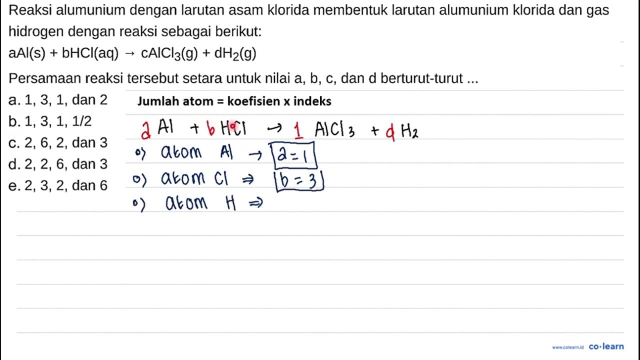 Reaksi alumunium dengan larutan asam klorida membentuk