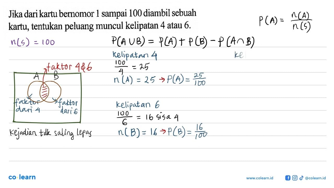 Jika dari kartu bernomor 1 sampai 100 diambil sebuah kartu,