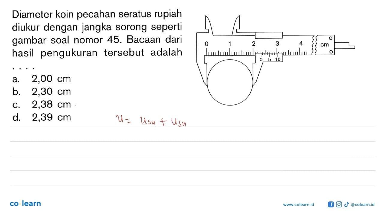 Diameter koin pecahan seratus rupiah diukur dengan jangka