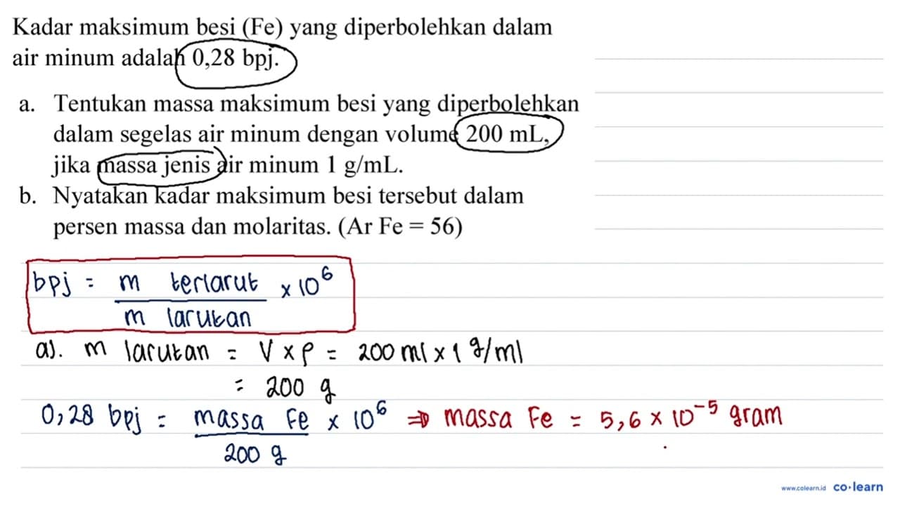 Kadar maksimum besi (Fe) yang diperbolehkan dalam air minum