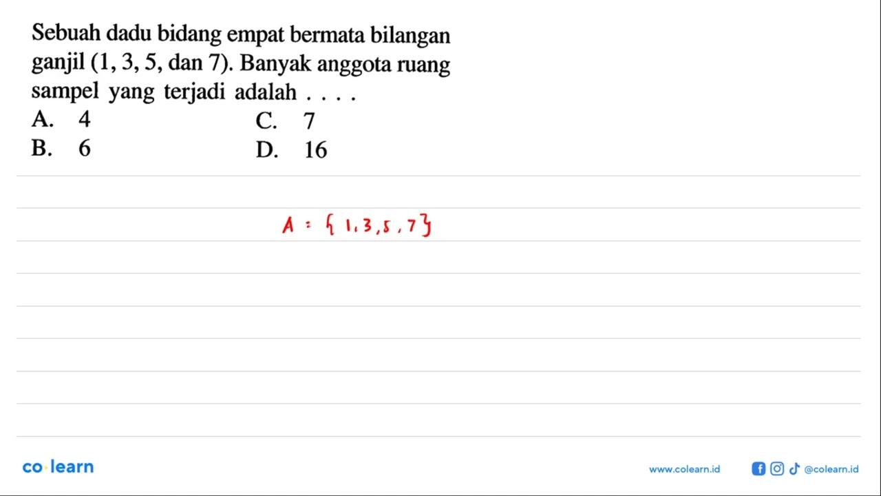 Sebuah dadu bidang empat bermata bilangan ganjil (1,3,5 ,