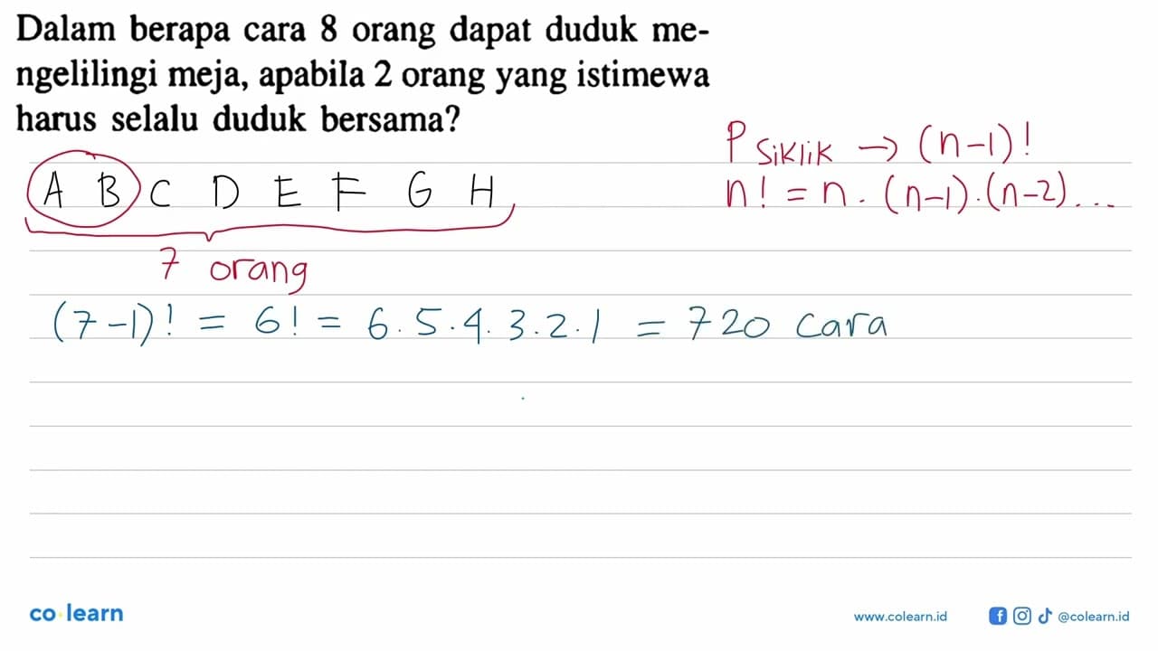 Dalam berapa cara 8 orang dapat duduk mengelilingi meja,