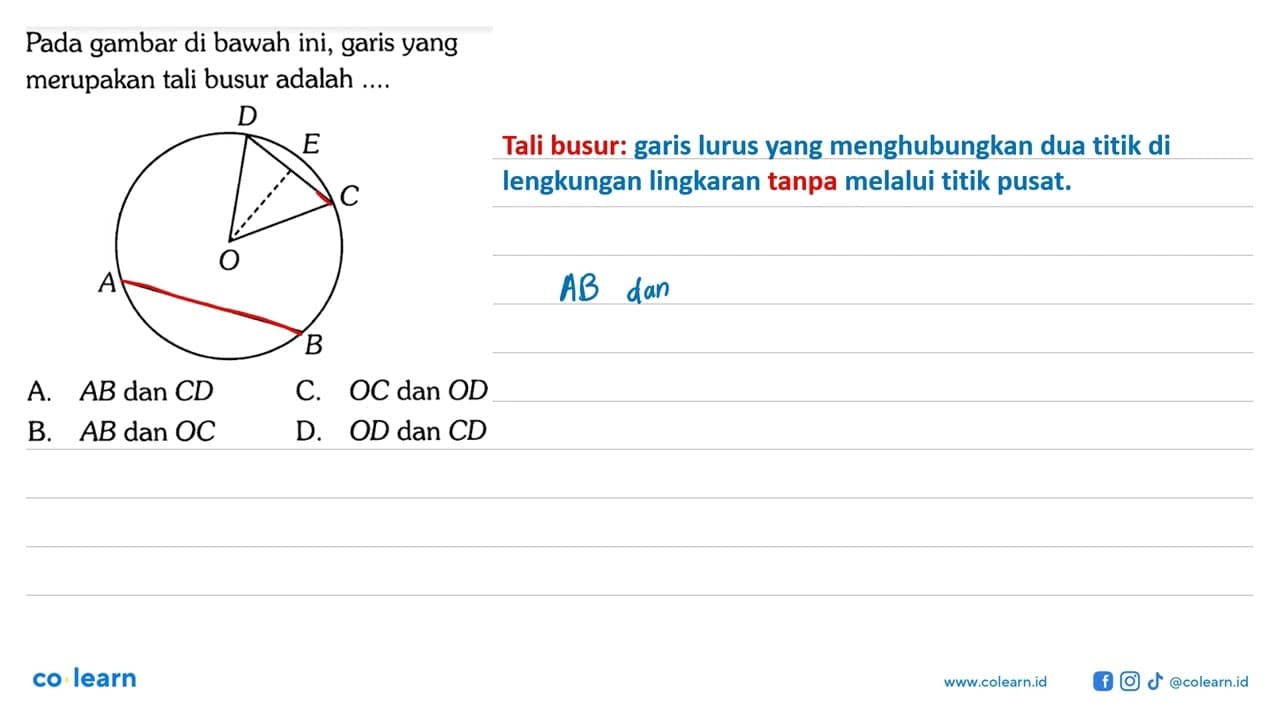 Pada gambar di bawah ini, garis yang merupakan tali busur