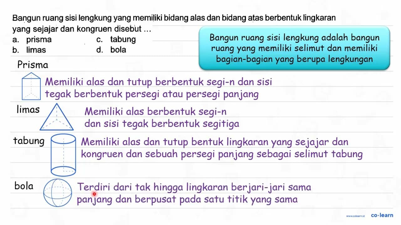 Bangun ruang sisi lengkung yang memiliki bidang alas dan