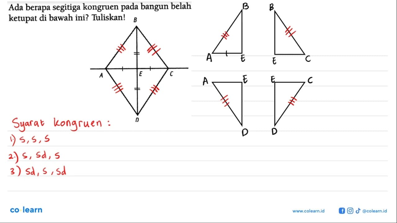 Ada berapa segitiga kongruen pada bangun belah ketupat di