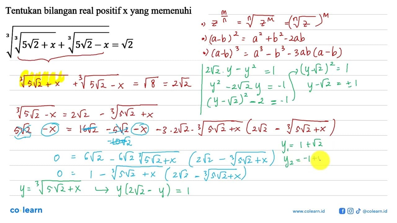 Tentukan bilangan real positif x yang memenuhi