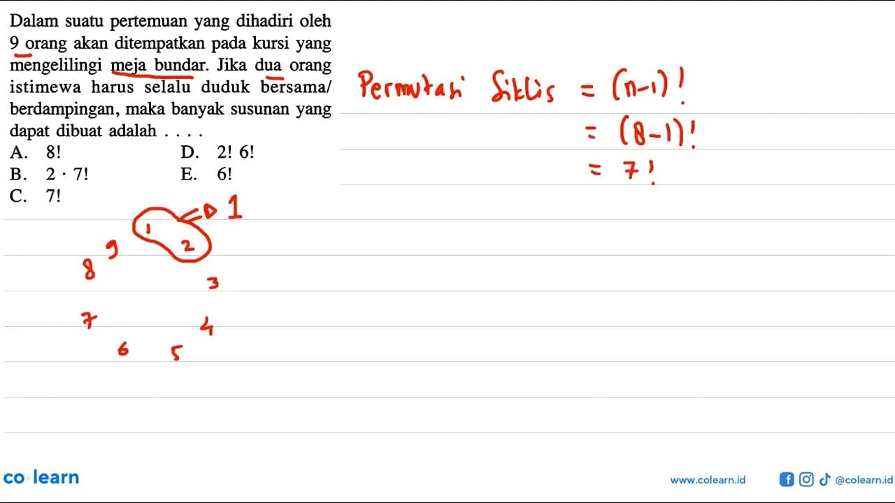Dalam suatu pertemuan yang dihadiri oleh 9 orang akan