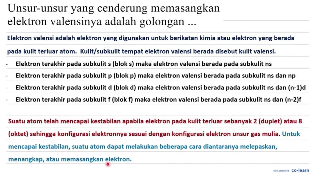 Unsur-unsur yang cenderung memasangkan elektron valensinya