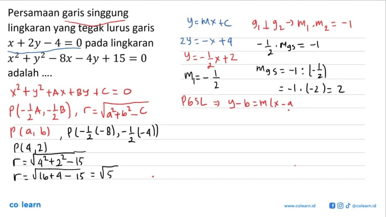 Persamaan garis singgung lingkaran yang tegak lurus garis