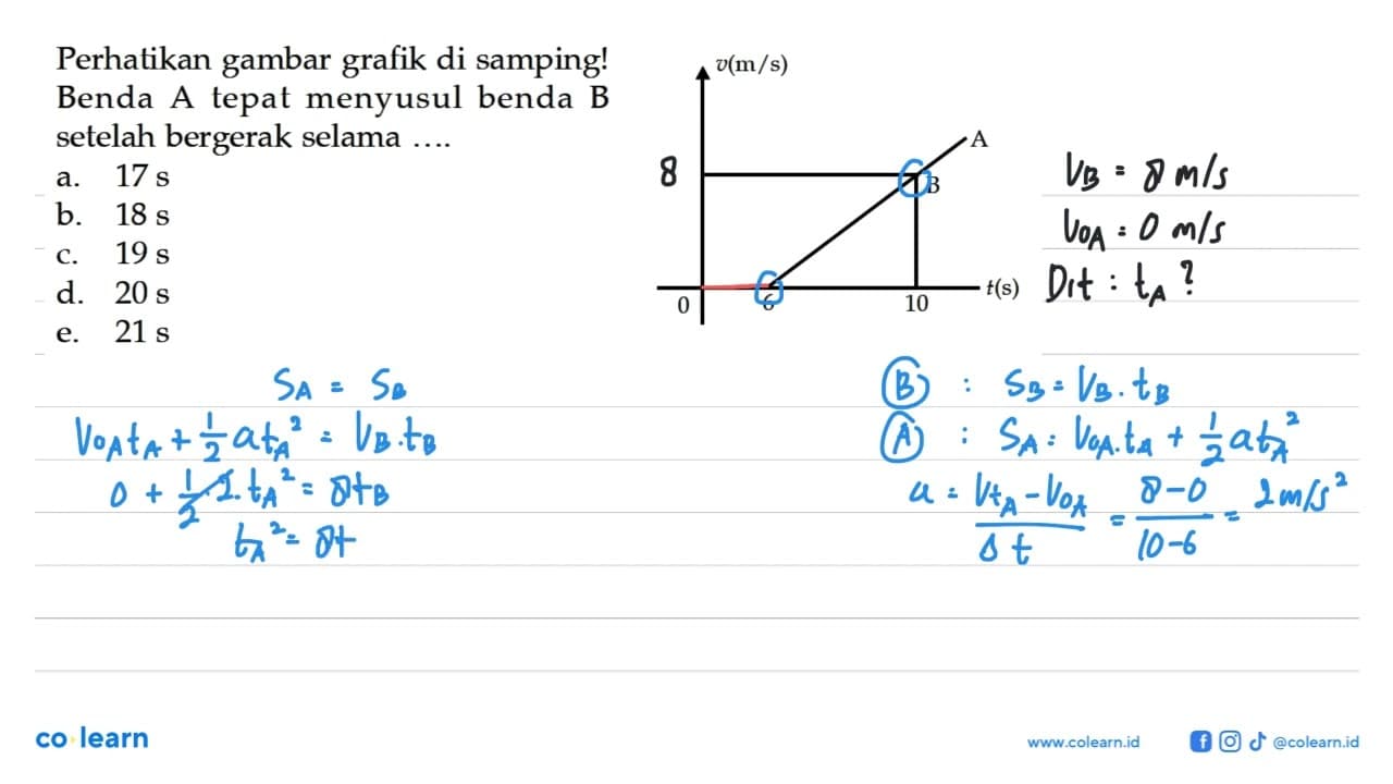 A B Perhatikan gambar grafik di samping! Benda A tepat