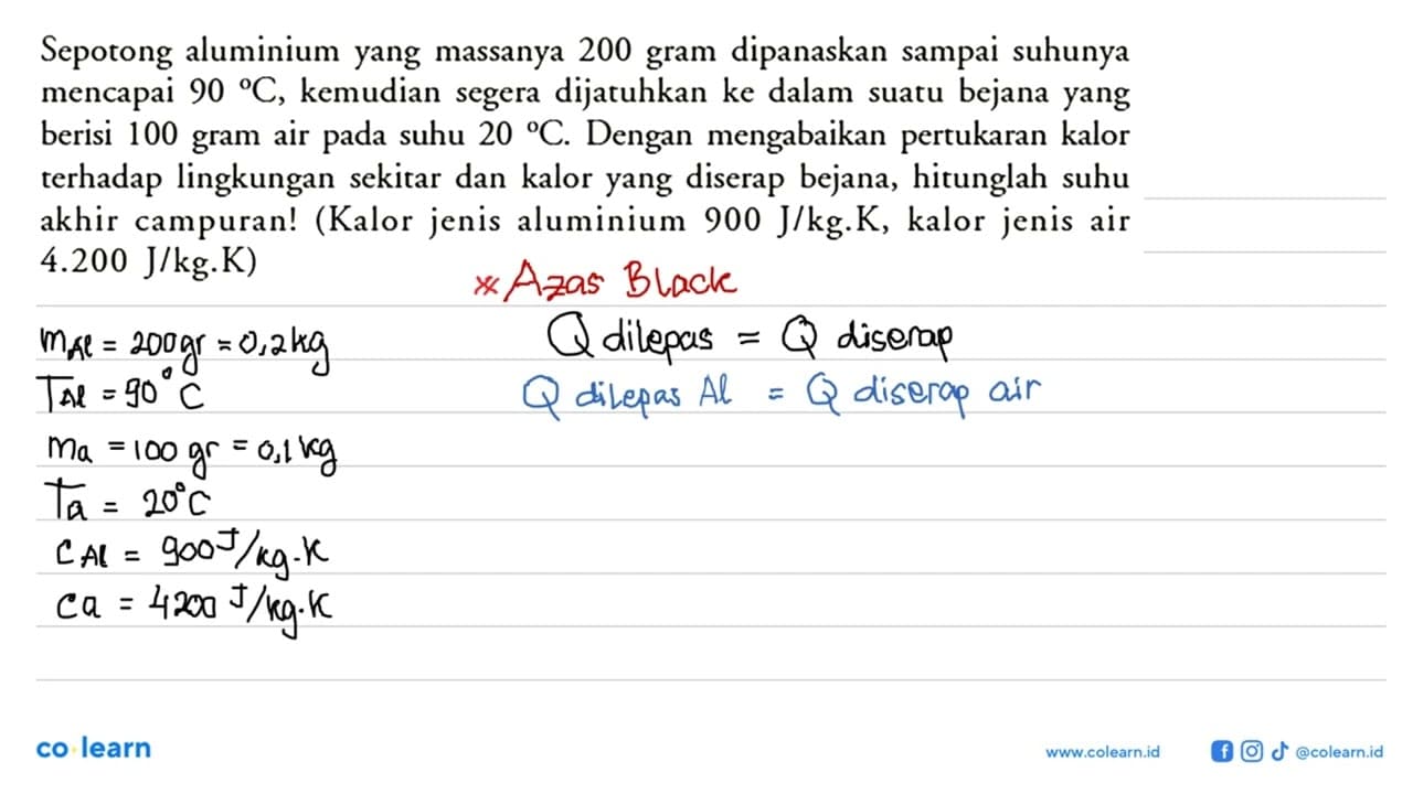 Sepotong aluminium yang massanya 200 gram dipanaskan sampai