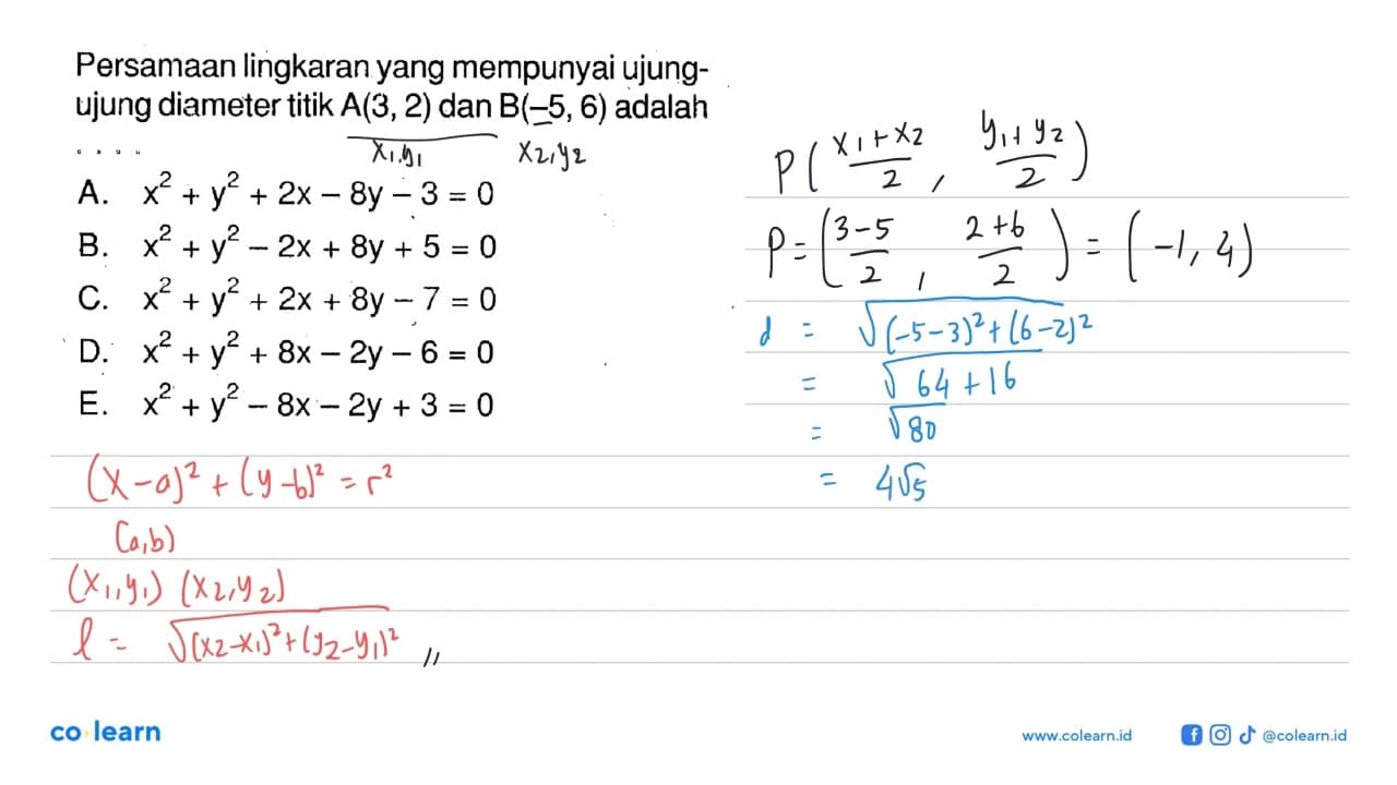 Persamaan lingkaran yang mempunyai ujung-ujung diameter