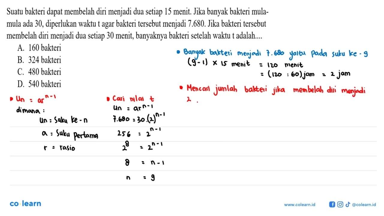 Suatu bakteri dapat membelah diri menjadi dua setiap 15