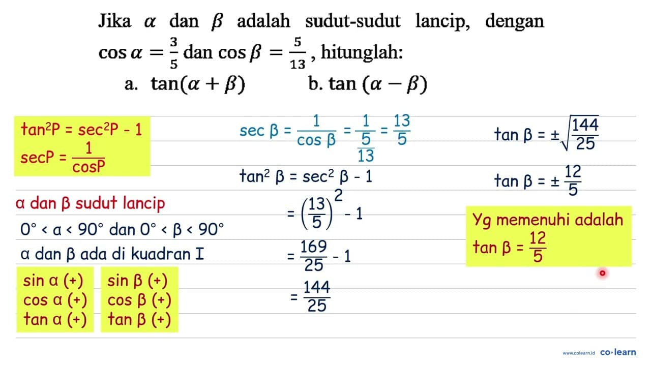 Jika a dan b adalah sudut-sudut lancip, dengan cos a=3/5