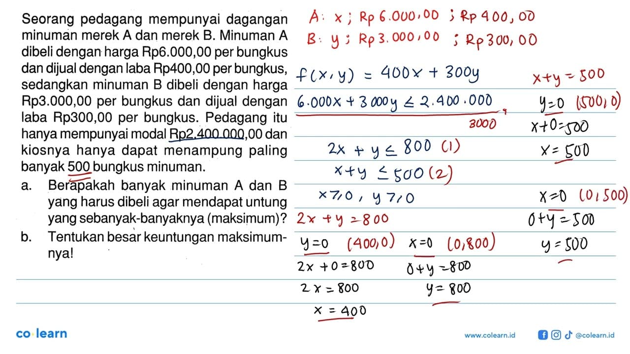 Seorang pedagang mempunyai dagangan minuman merek A dan