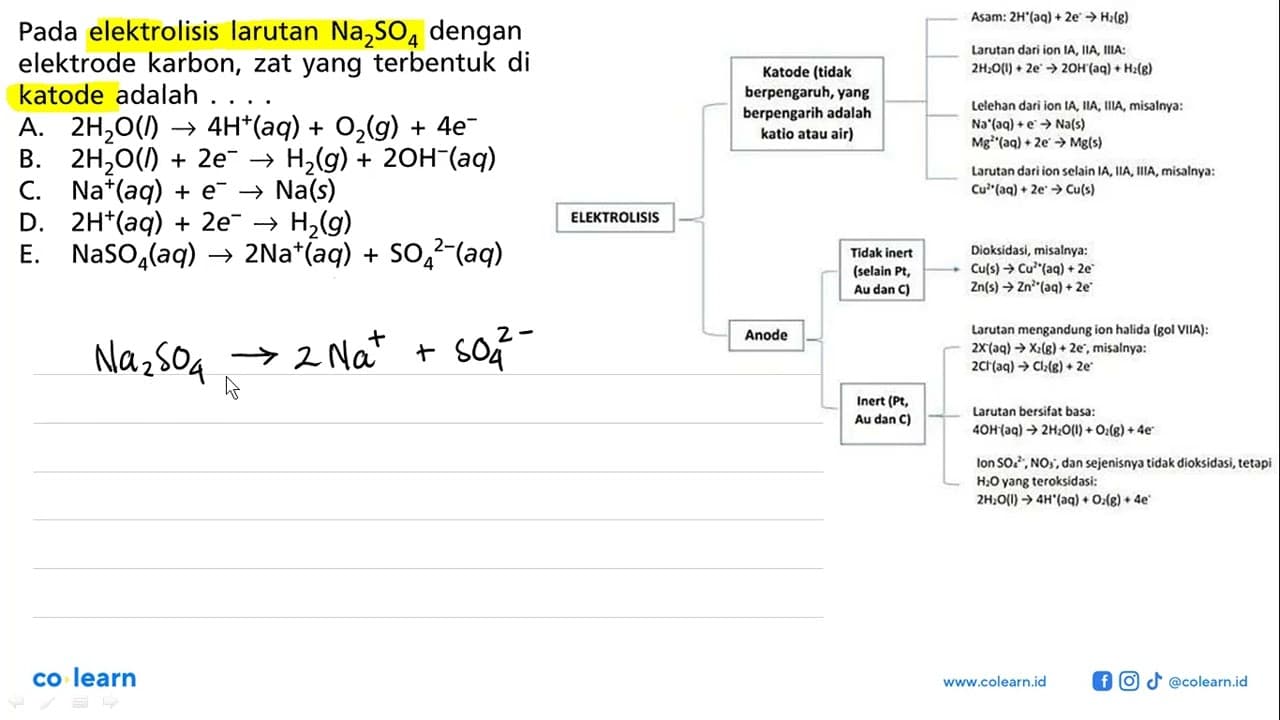 Pada elektrolisis larutan Na2SO4 dengan elektrode karbon,