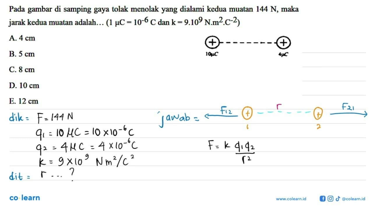 Pada gambar disamping gaya toal menolak yang dialami kedua