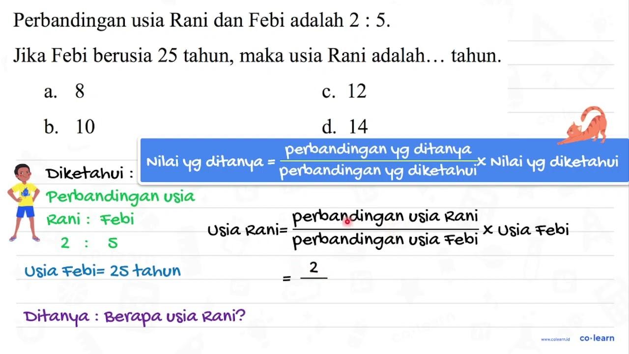 Perbandingan usia Rani dan Febi adalah 2 : 5 . Jika Febi