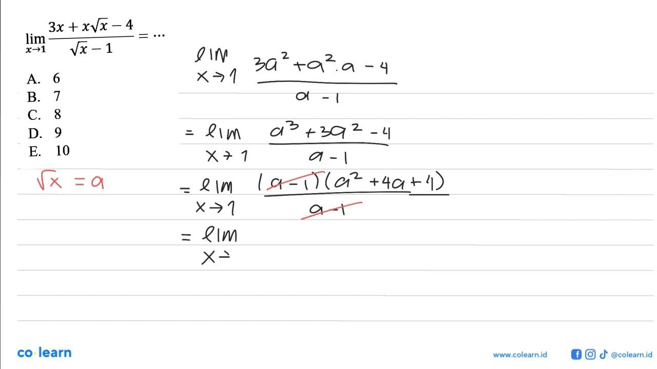 lim x->1 (3x+xakar(x)-4)/(akar(x)-1)=