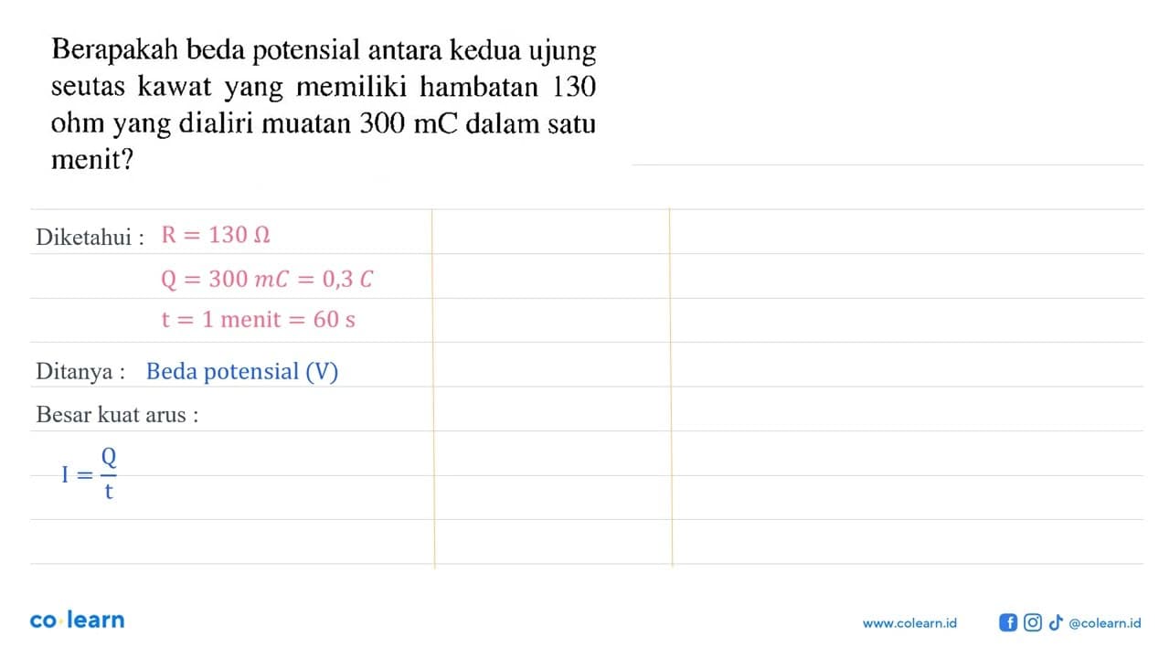 Berapakah beda potensial antara kedua ujung seutas kawat