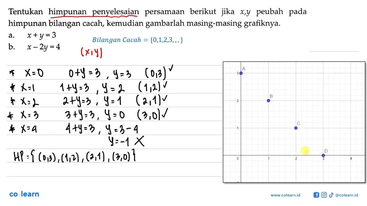 Tentukan himpunan penyelesaian berikut jika x, y peubah