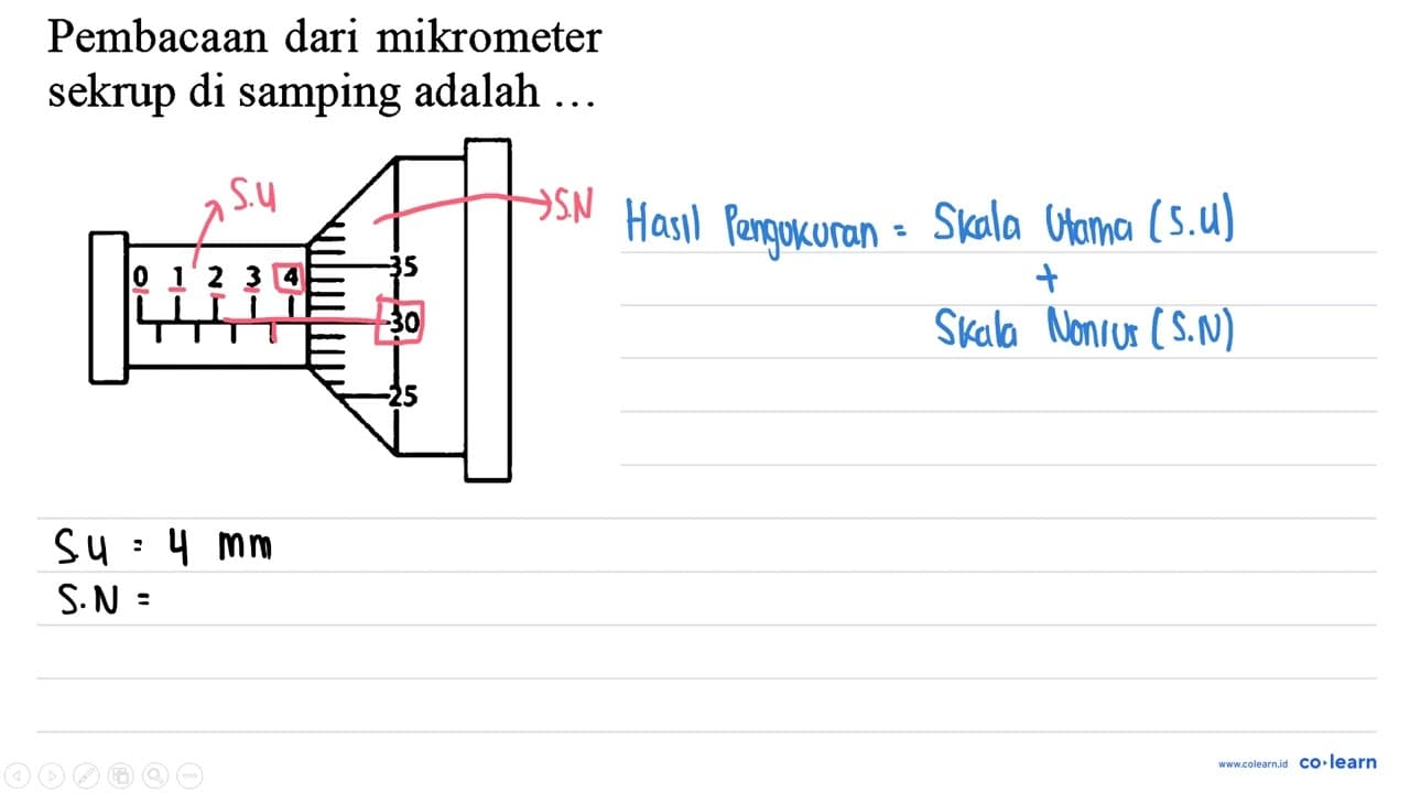 Pembacaan dari mikrometer sekrup di samping adalah ...