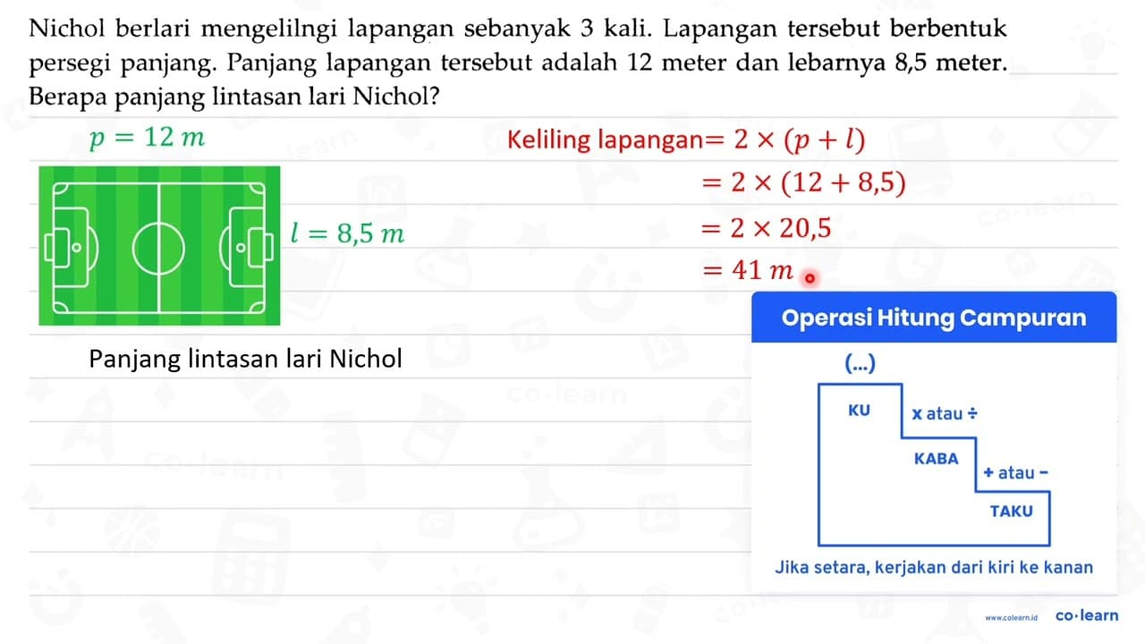 Nichol berlari mengelilngi lapangan sebanyak 3 kali.