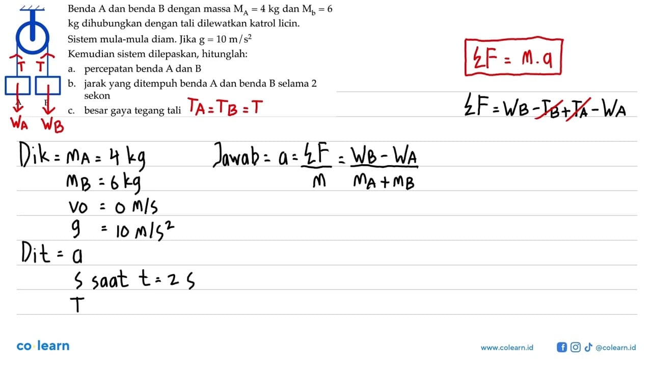 A B Benda A dan benda B dengan massa MA = 4 kg dan Mb = 6