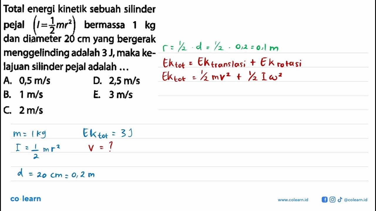 Total energi kinetik sebuah silinder pejal (I=1/2 m r^2)