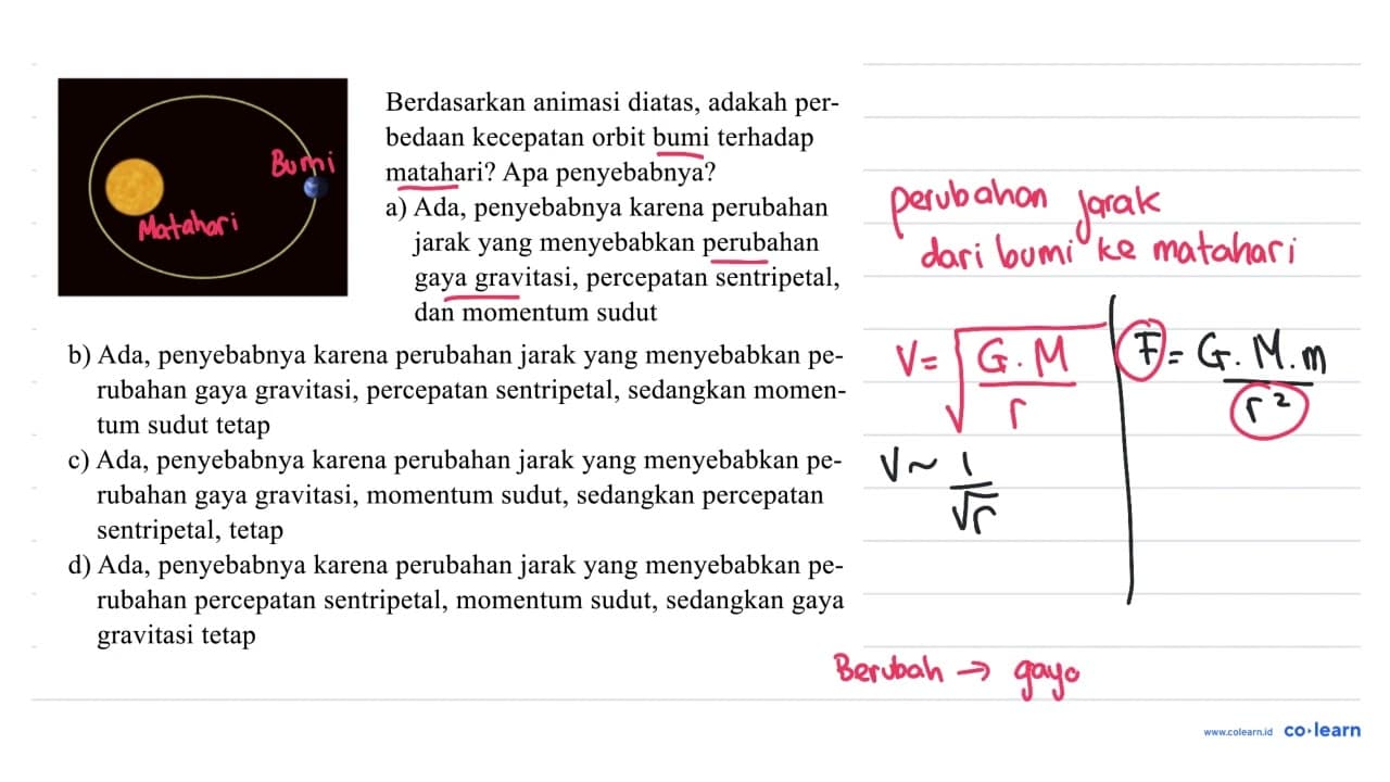 Berdasarkan animasi diatas, adakah perbedAn kecepatan orbit