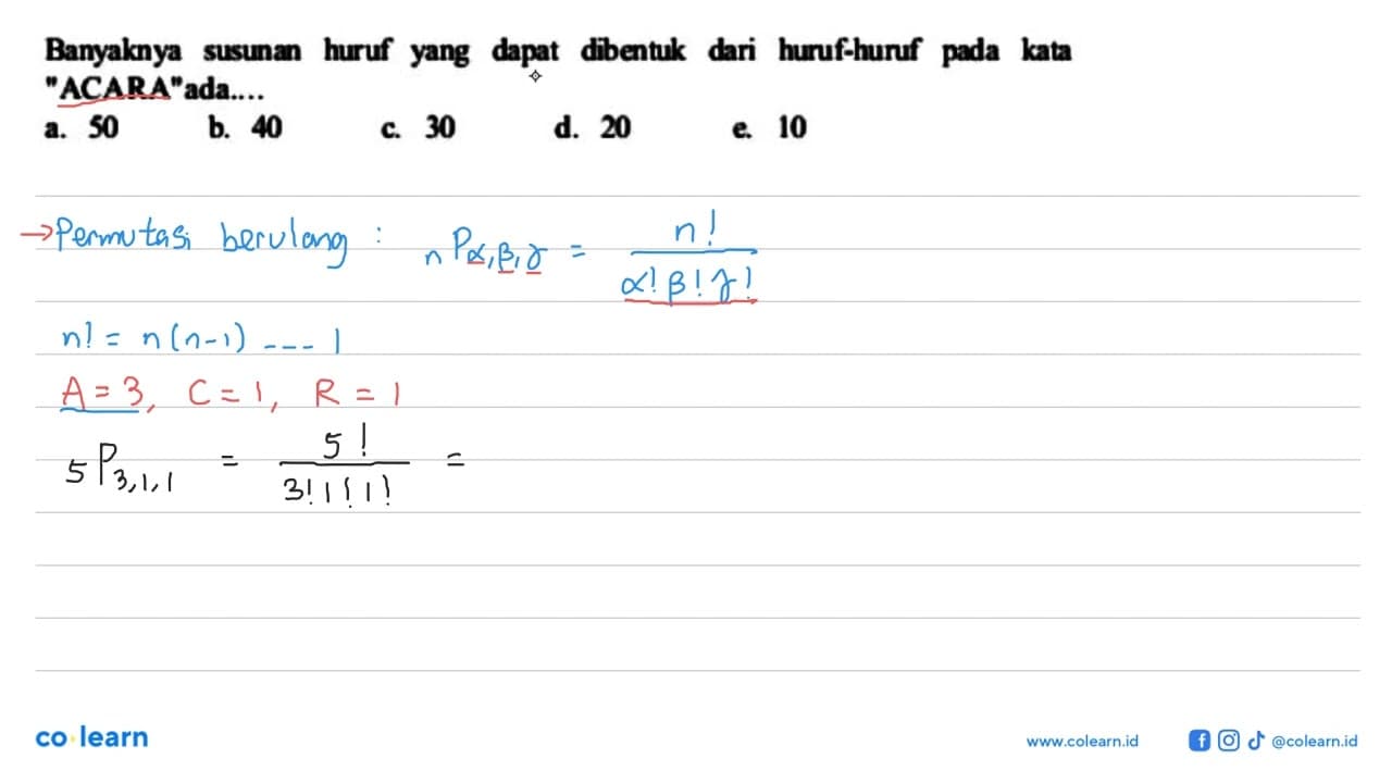 Banyaknya susunan huruf yang dapat dibentuk dari