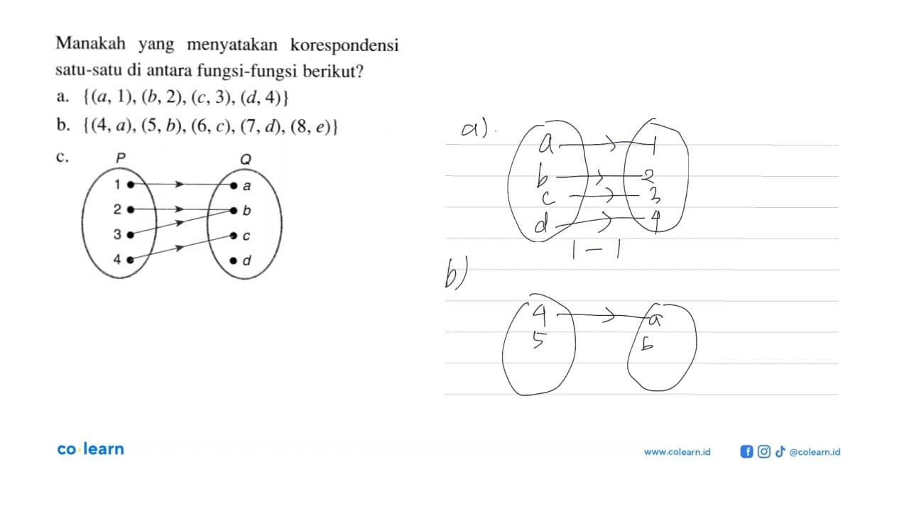 Manakah yang menyatakan korespondensi satu-satu di antara