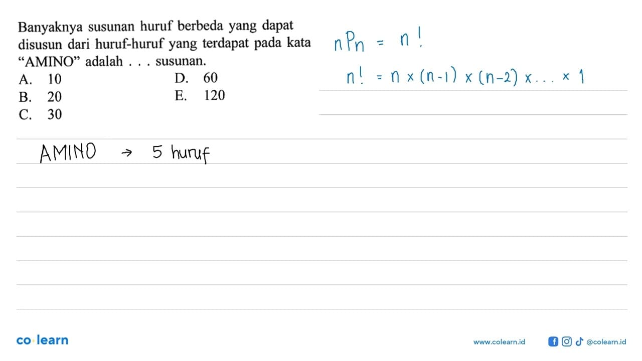 Banyaknya susunan huruf berbeda yang dapat disusun dari