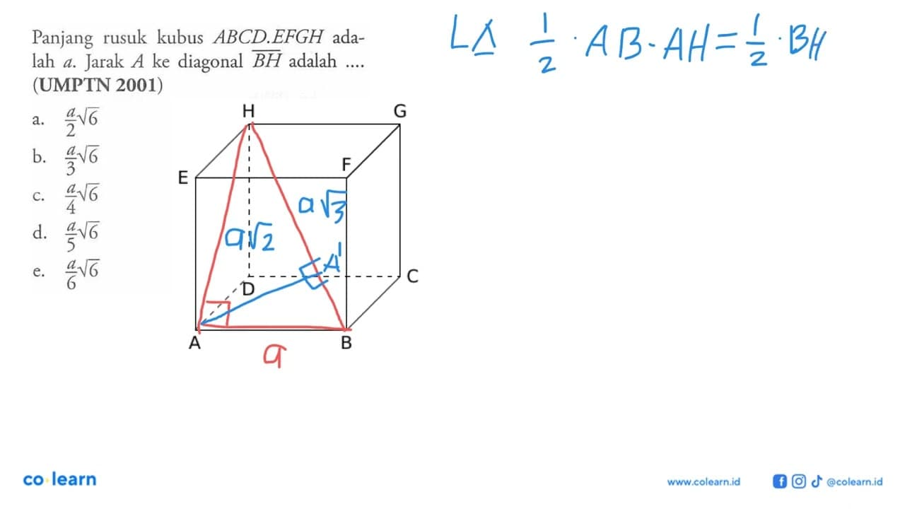 Panjang rusuk kubus ABCD.EFGH adalah a. Jarak A ke diagonal