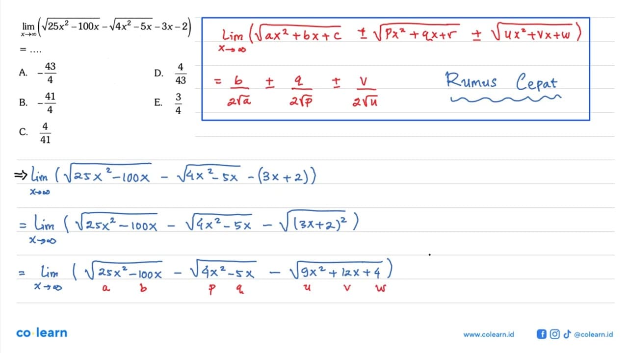 limit x mendekati tak hingga (akar(25