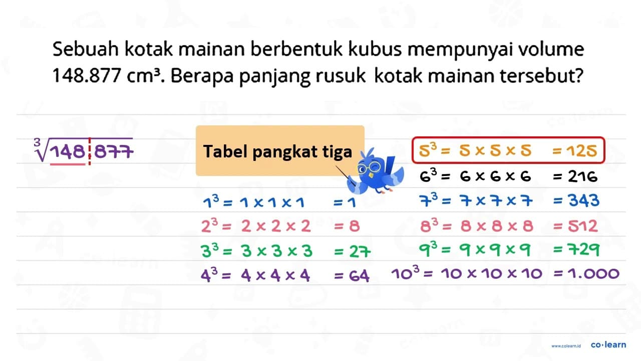 Sebuah kotak mainan berbentuk kubus mempunyai volume