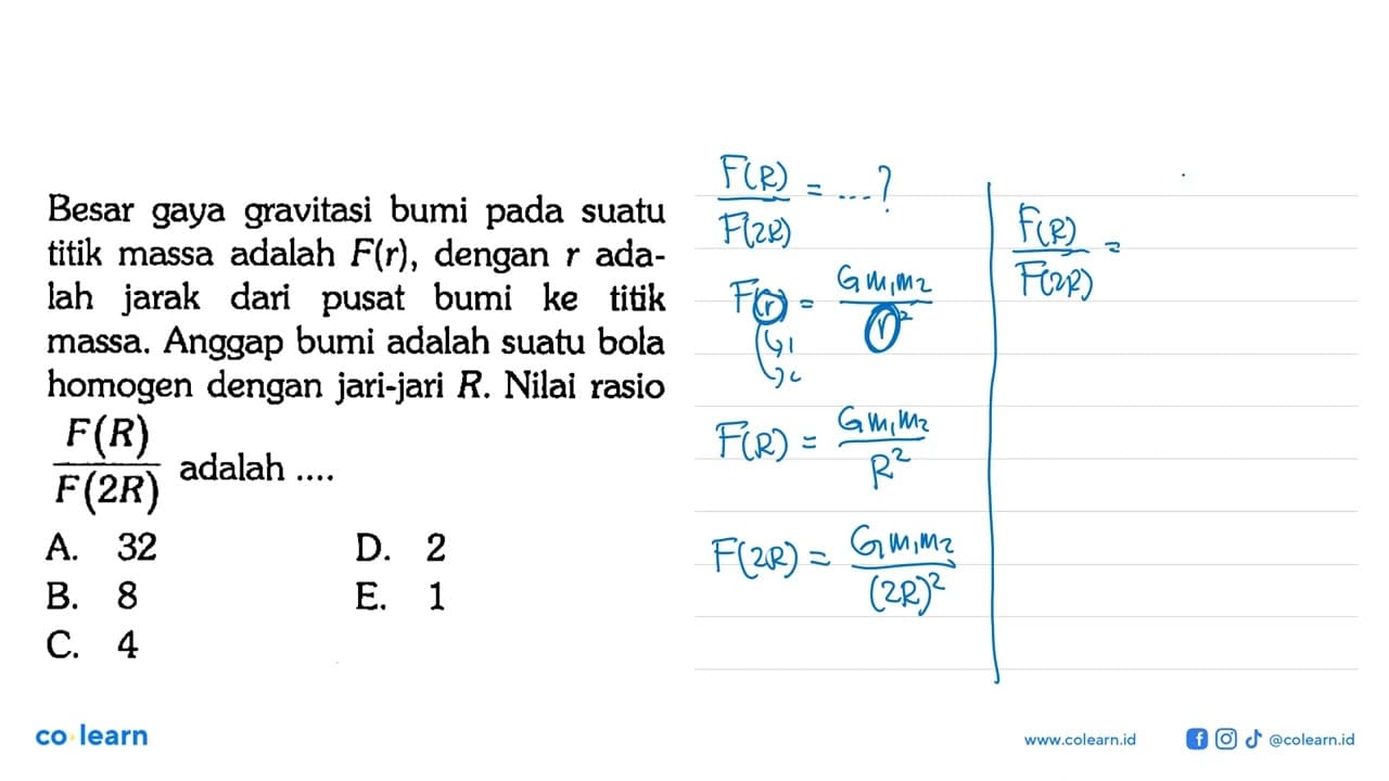 Besar gaya gravitasi bumi pada suatu titik massa adalah