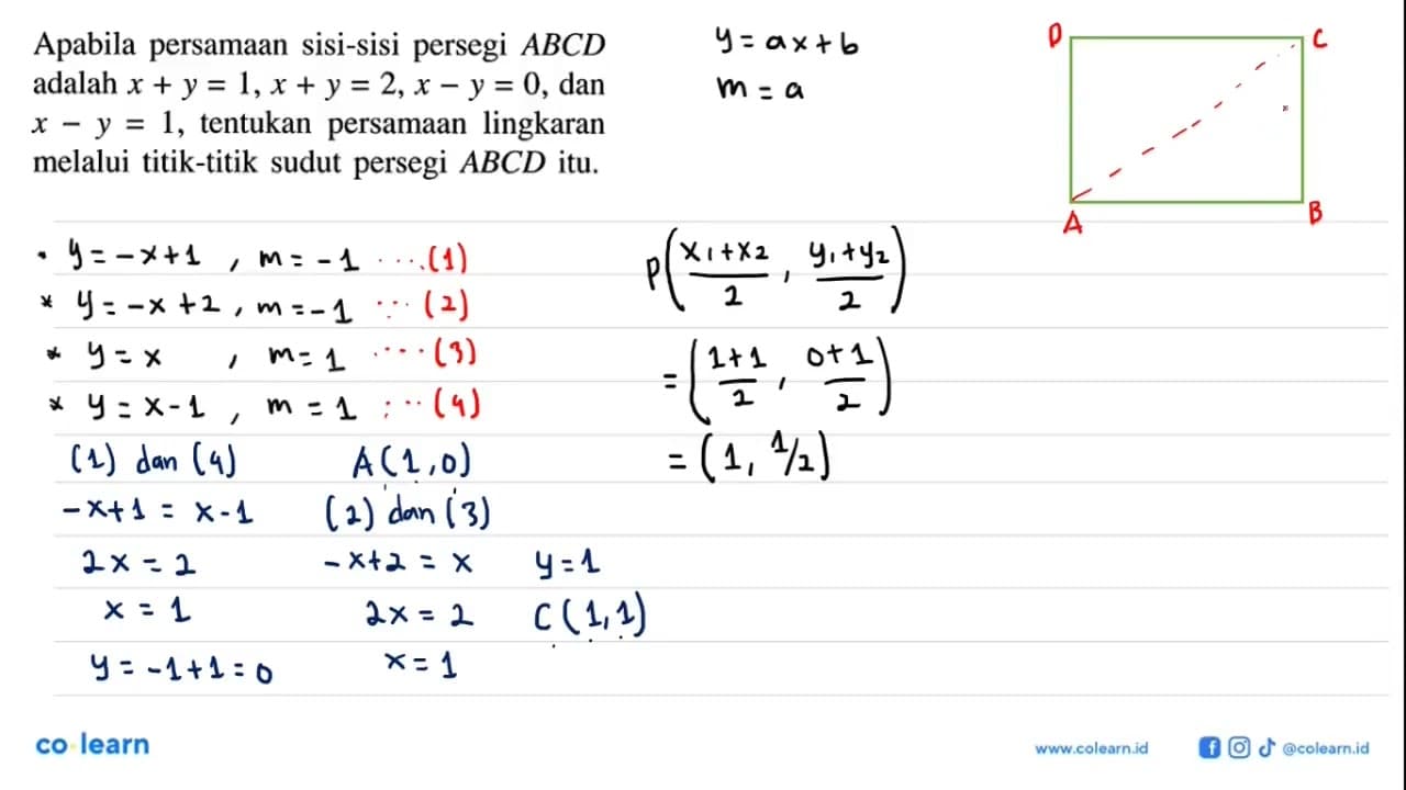 Apabila persamaan sisi-sisi persegi A B C D adalah x+y=1,