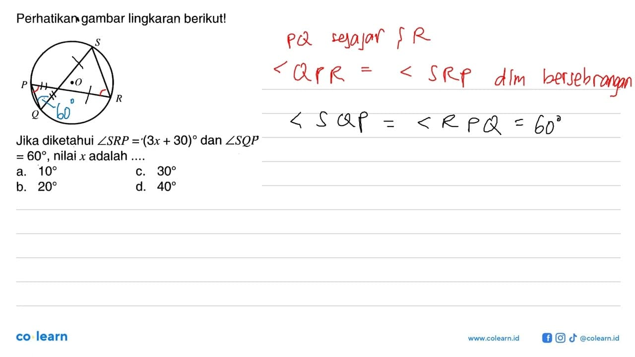 Perhatikan gambar lingkaran berikut! Jika diketahui sudut