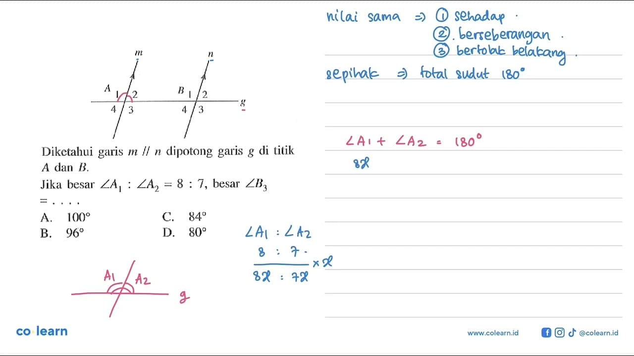Diketahui garis m // n dipotong garis g di titik A dan