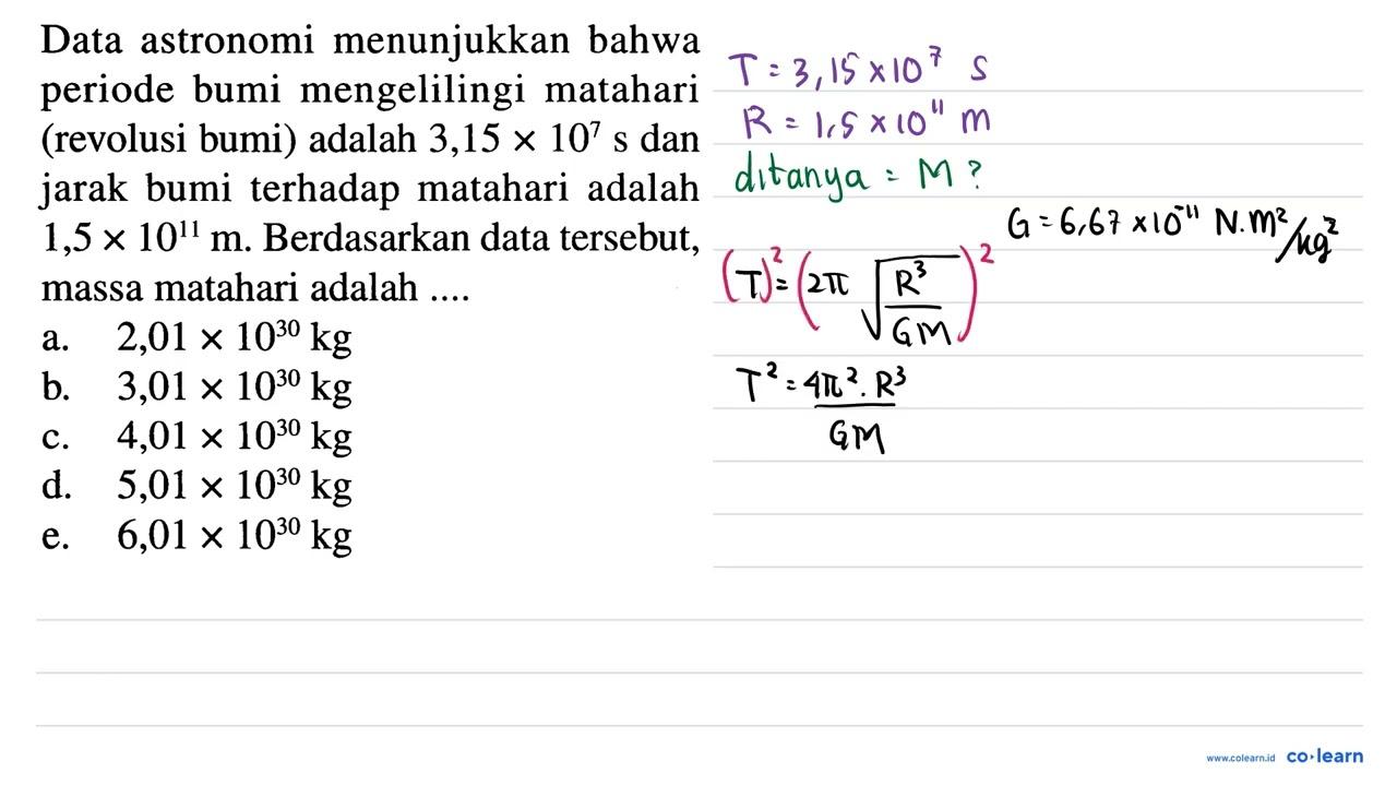 Data astronomi menunjukkan bahwa periode bumi mengelilingi