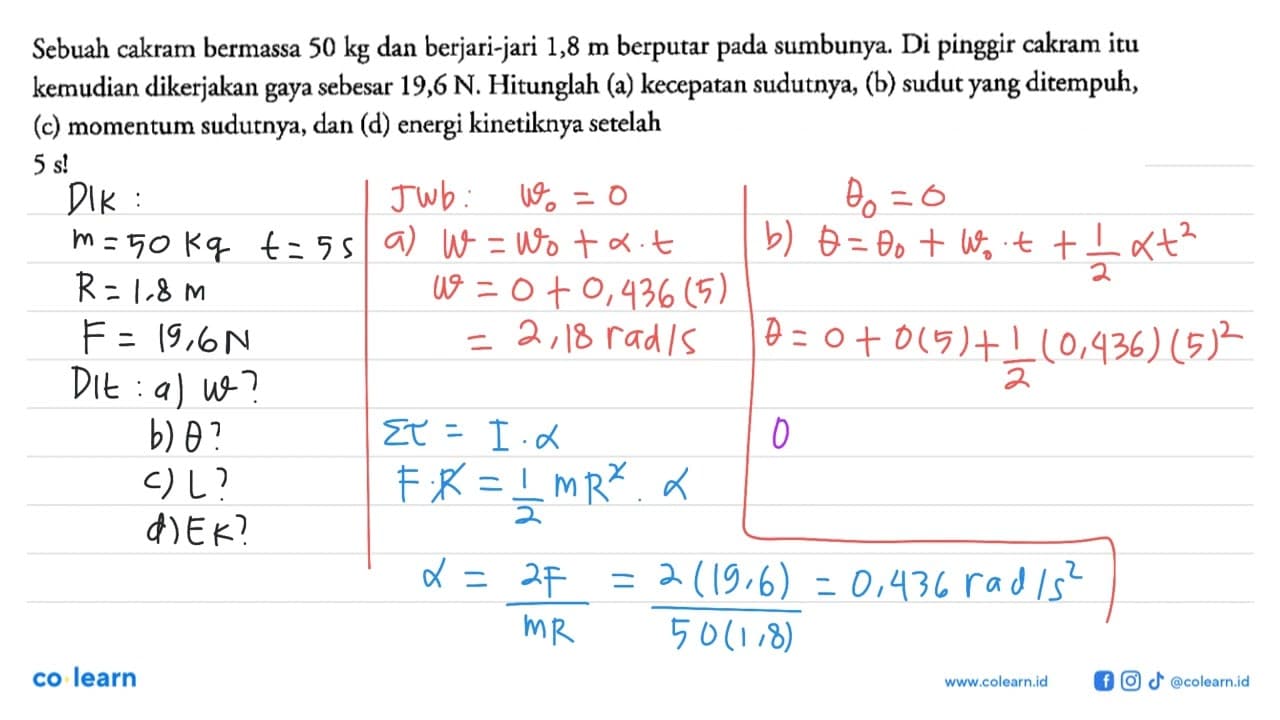 Sebuah cakram bermassa 50 kg dan berjari-jari 1,8 m