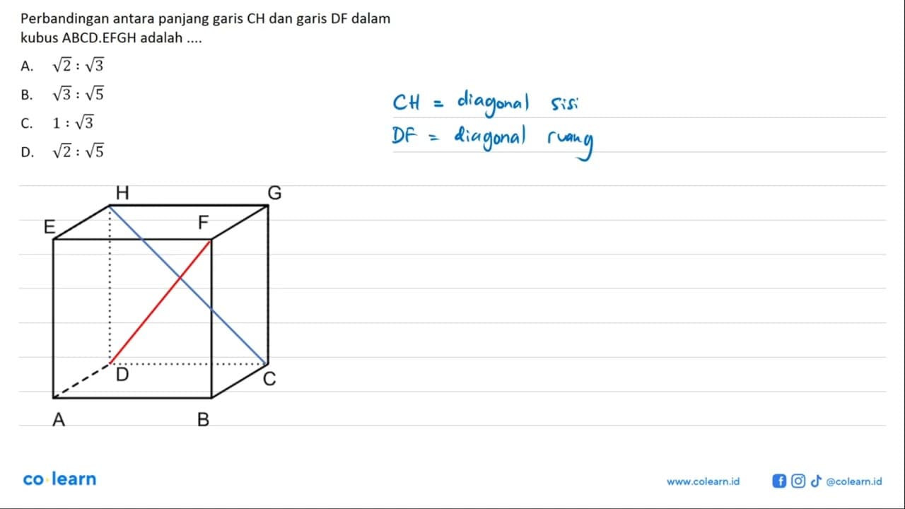 Perbandingan antara panjang garis CH dan garis DF dalam