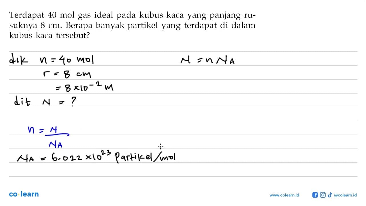 Terdapat 40 mol gas ideal pada kubus kaca yang panjang