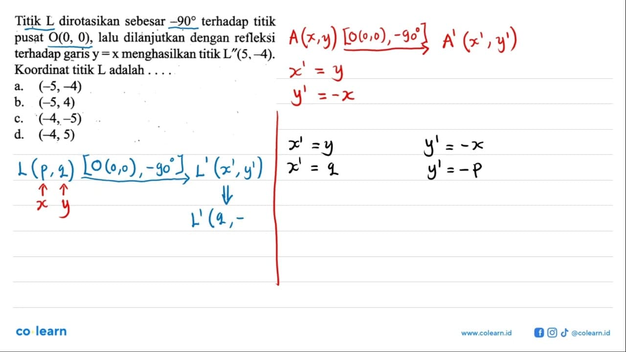 Titik L dirotasikan sebesar -90 terhadap titik pusat