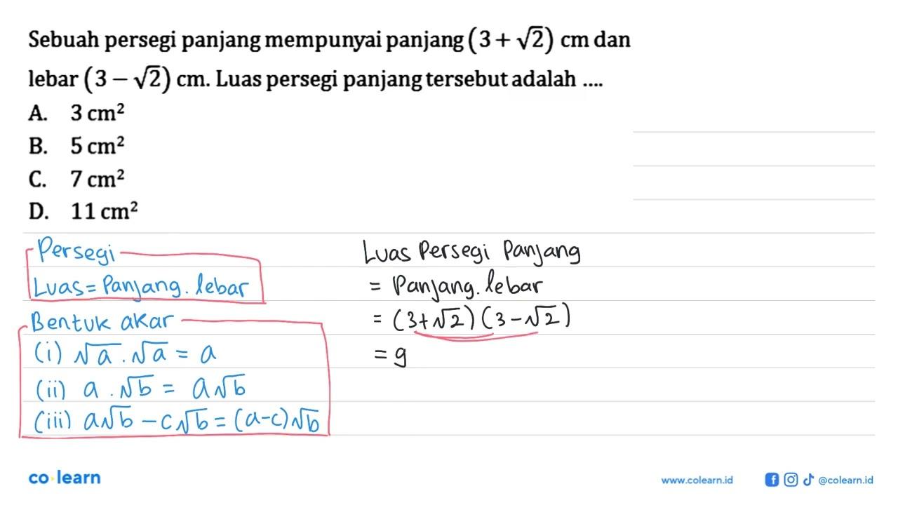 Sebuah persegi panjang mempunyai panjang (3+akar(2)) cm dan