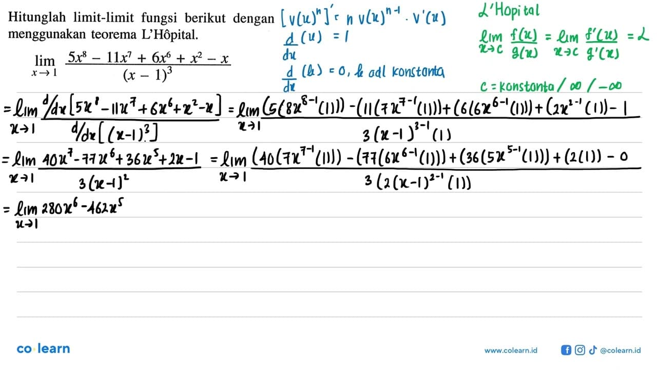 Hitunglah limit-limit fungsi berikut dengan menggunakan